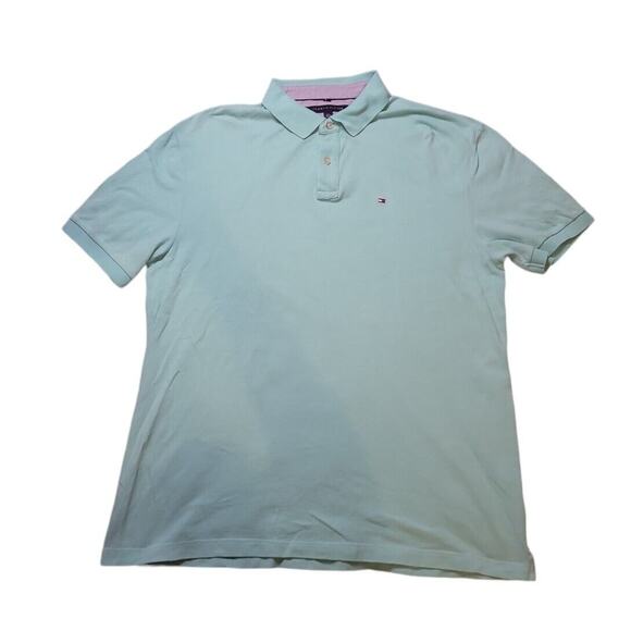 Tommy Hilfiger Men’s 2XL Custom Fit Polo Shirt Blue Green Short Sleeve EUC - Picture 1 of 5
